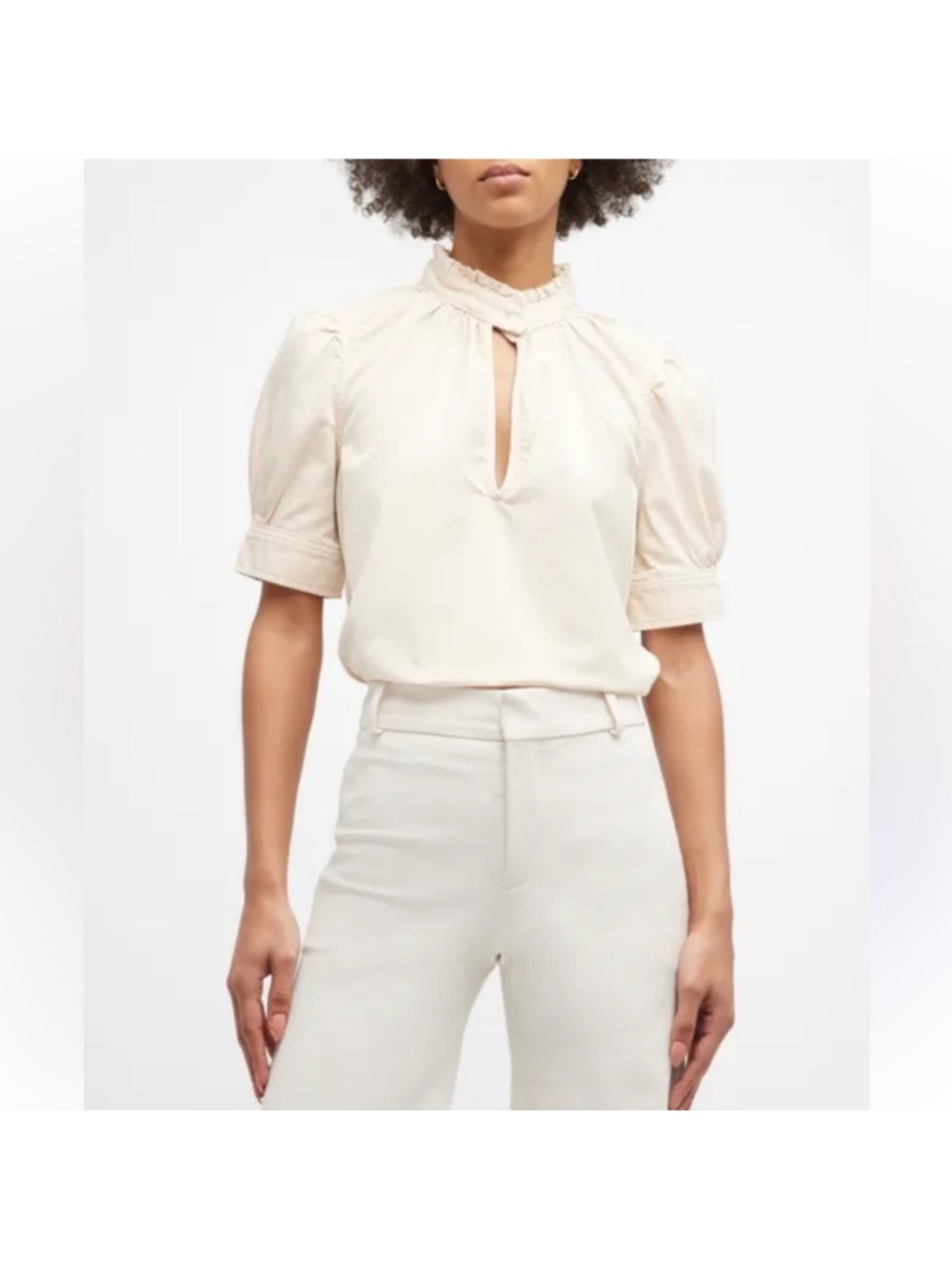 Frame Deep V Ruffle Collar Top